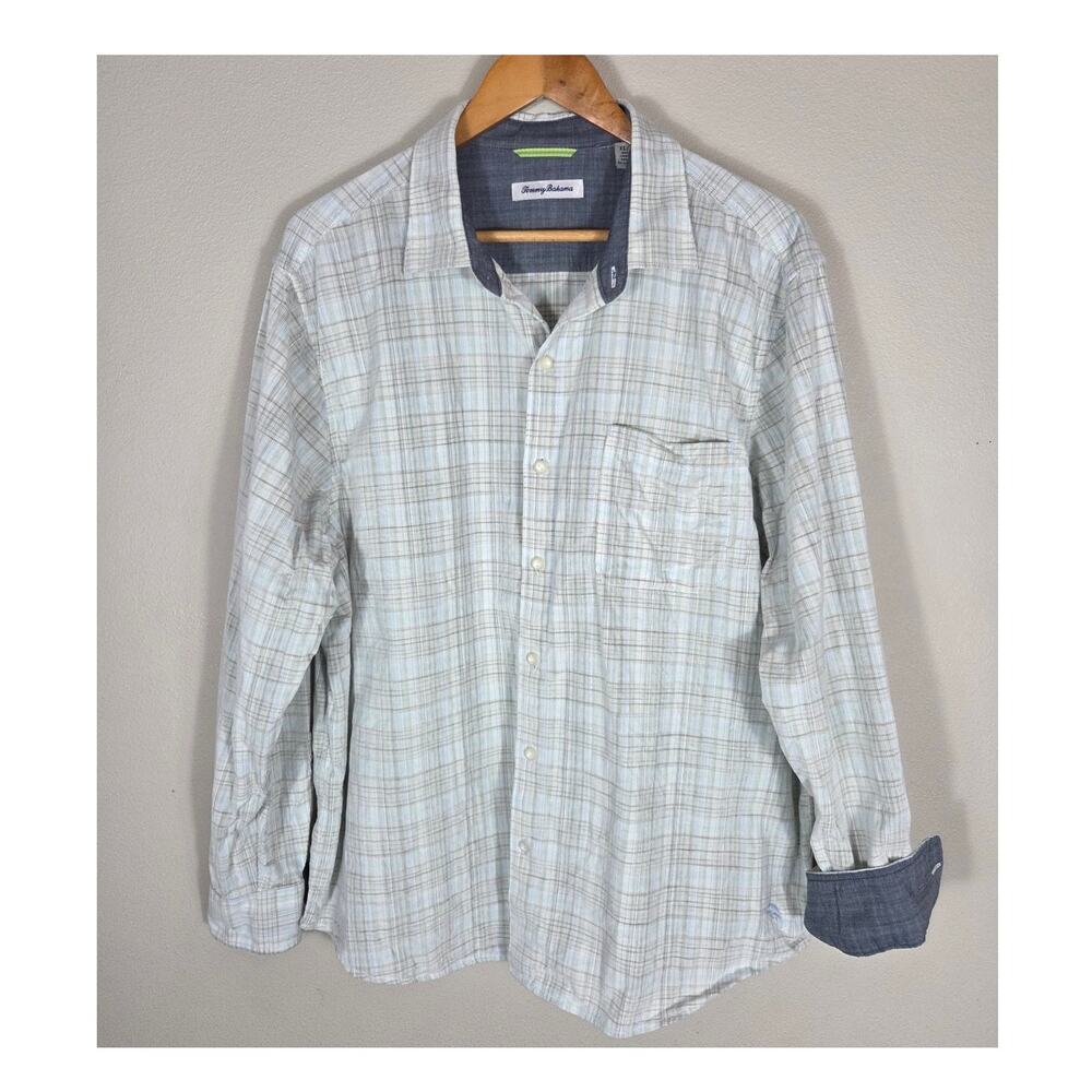 Tommy Bahama Coastline Men's Cord Stretch Harbor Check Shirt Blue & White XL